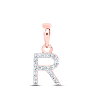 10kt Rose Gold Womens Round Diamond R Initial Letter Pendant 1/20 Cttw