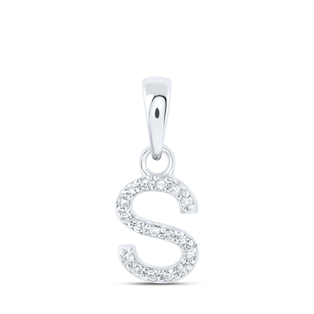 10kt White Gold Womens Round Diamond S Initial Letter Pendant 1/20 Cttw