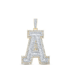 10kt Yellow Gold Mens Baguette Diamond A Initial Letter Charm Pendant 4-7/8 Cttw