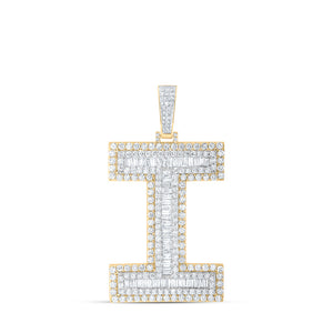 10kt Yellow Gold Mens Baguette Diamond I Initial Letter Charm Pendant 5 Cttw