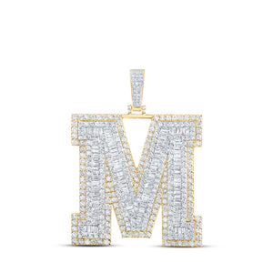 10kt Yellow Gold Mens Baguette Diamond M Initial Letter Charm Pendant 9 Cttw