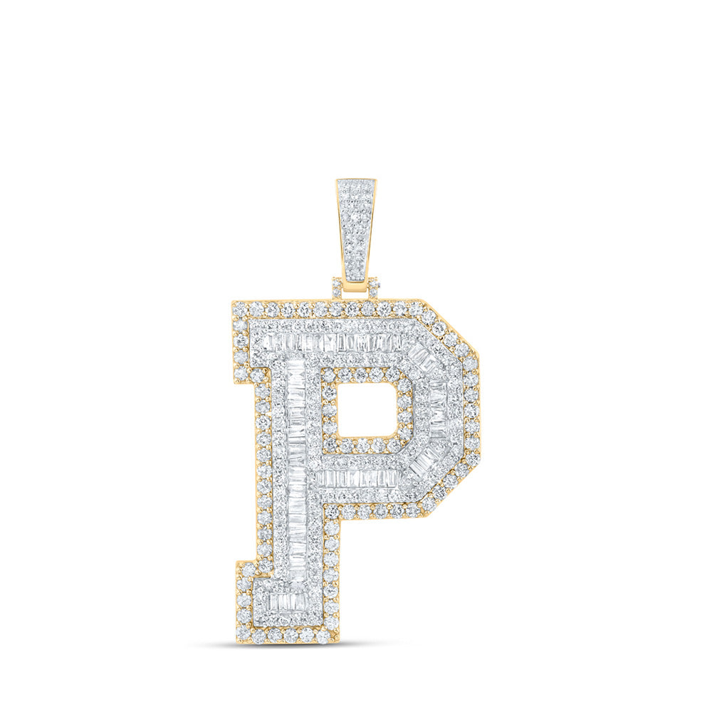 10kt Yellow Gold Mens Baguette Diamond P Initial Letter Charm Pendant 5-3/8 Cttw