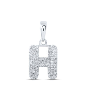 10kt White Gold Womens Baguette Diamond H Initial Letter Pendant 1/3 Cttw