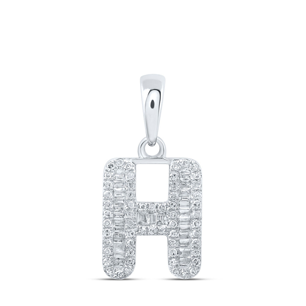 10kt White Gold Womens Baguette Diamond H Initial Letter Pendant 1/3 Cttw