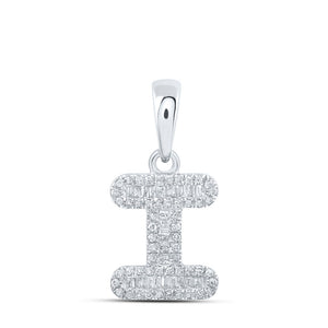 10kt White Gold Womens Baguette Diamond I Initial Letter Pendant 1/3 Cttw