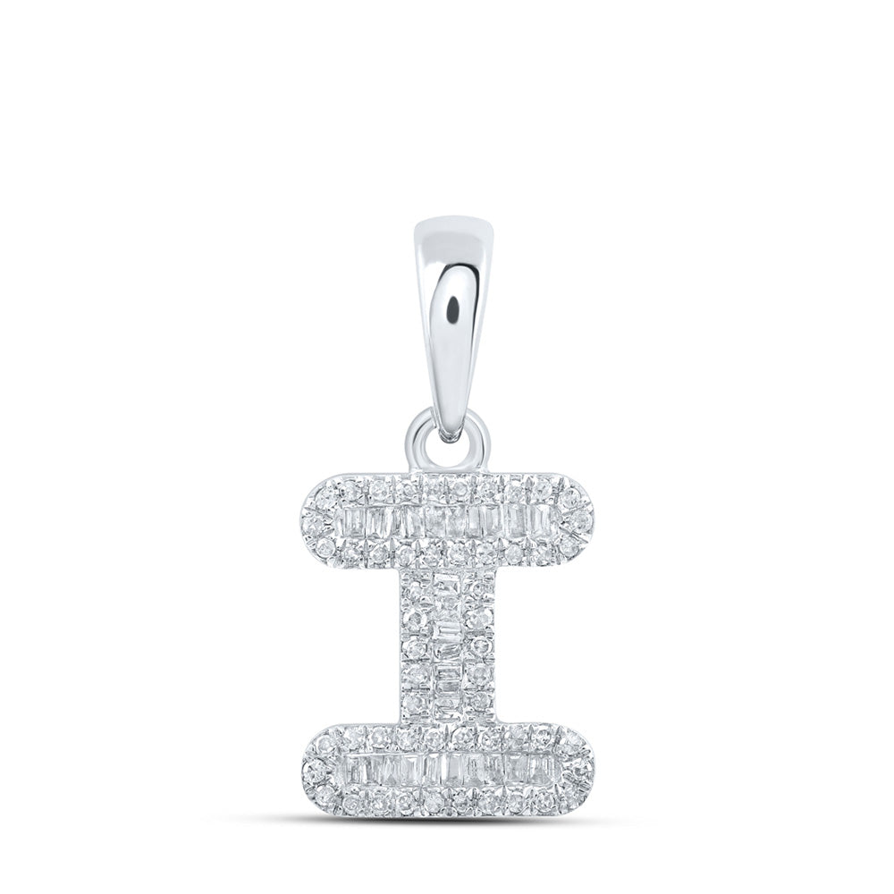 10kt White Gold Womens Baguette Diamond I Initial Letter Pendant 1/3 Cttw