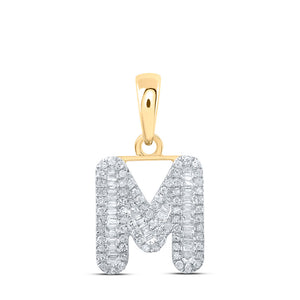 10kt Yellow Gold Womens Baguette Diamond M Initial Letter Pendant 3/8 Cttw