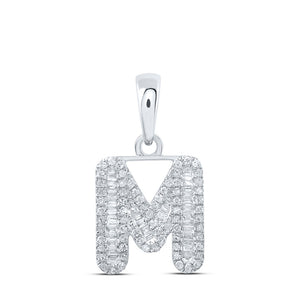 10kt White Gold Womens Baguette Diamond M Initial Letter Pendant 3/8 Cttw