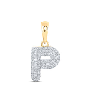 10kt Yellow Gold Womens Baguette Diamond P Initial Letter Pendant 1/3 Cttw