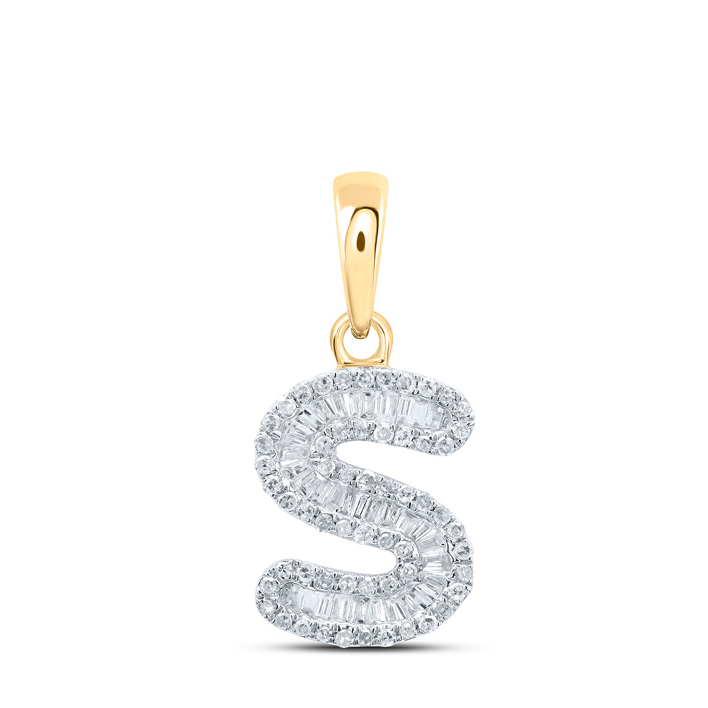 10kt Yellow Gold Womens Baguette Diamond S Initial Letter Pendant 1/3 Cttw