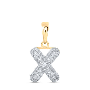 10kt Yellow Gold Womens Baguette Diamond X Initial Letter Pendant 1/3 Cttw