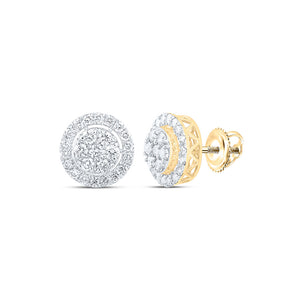 10kt Yellow Gold Mens Round Diamond Cluster Earrings 1-1/4 Cttw