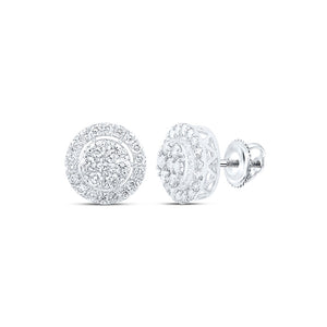 10kt White Gold Mens Round Diamond Cluster Earrings 1-1/4 Cttw