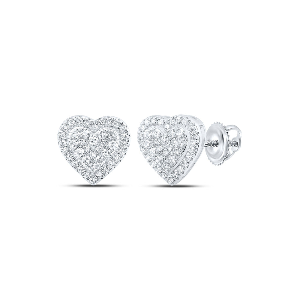 10kt White Gold Womens Round Diamond Heart Earrings 1/5 Cttw