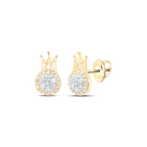 10kt Yellow Gold Womens Round Diamond Crown Earrings 1/5 Cttw