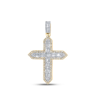 10kt Yellow Gold Mens Baguette Diamond Cross Charm Pendant 1 Cttw