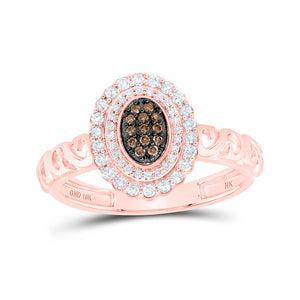 10kt Rose Gold Womens Round Brown Diamond Oval Ring 1/4 Cttw