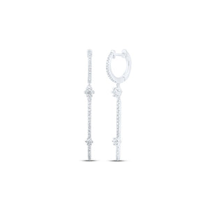 10kt White Gold Womens Round Diamond Hoop Stick Dangle Earrings 1/2 Cttw