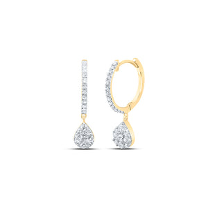 10kt Yellow Gold Womens Round Diamond Hoop Teardrop Dangle Earrings 3/8 Cttw