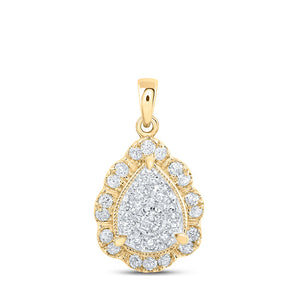 10kt Yellow Gold Womens Round Diamond Teardrop Pendant 1/3 Cttw