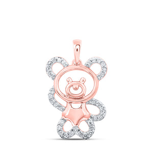 10kt Rose Gold Womens Round Diamond Teddy Bear Animal Pendant 1/6 Cttw