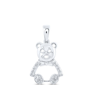 10kt White Gold Womens Round Diamond Teddy Bear Animal Pendant 1/10 Cttw