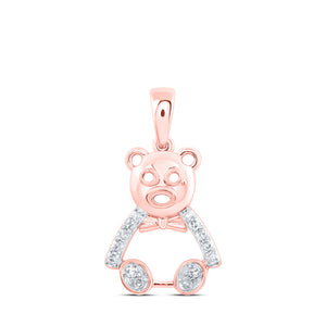 10kt Rose Gold Womens Round Diamond Teddy Bear Animal Pendant 1/10 Cttw