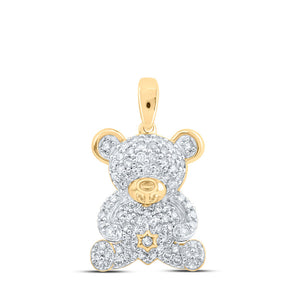 10kt Yellow Gold Womens Round Diamond Teddy Bear Animal Pendant 1/2 Cttw