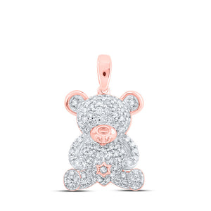 10kt Rose Gold Womens Round Diamond Teddy Bear Animal Pendant 1/2 Cttw