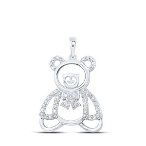 10kt White Gold Womens Round Diamond Teddy Bear Animal Pendant 1/5 Cttw