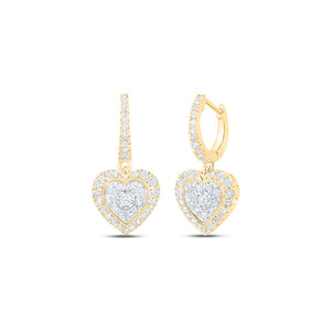 10kt Yellow Gold Womens Round Diamond Heart Dangle Earrings 5/8 Cttw