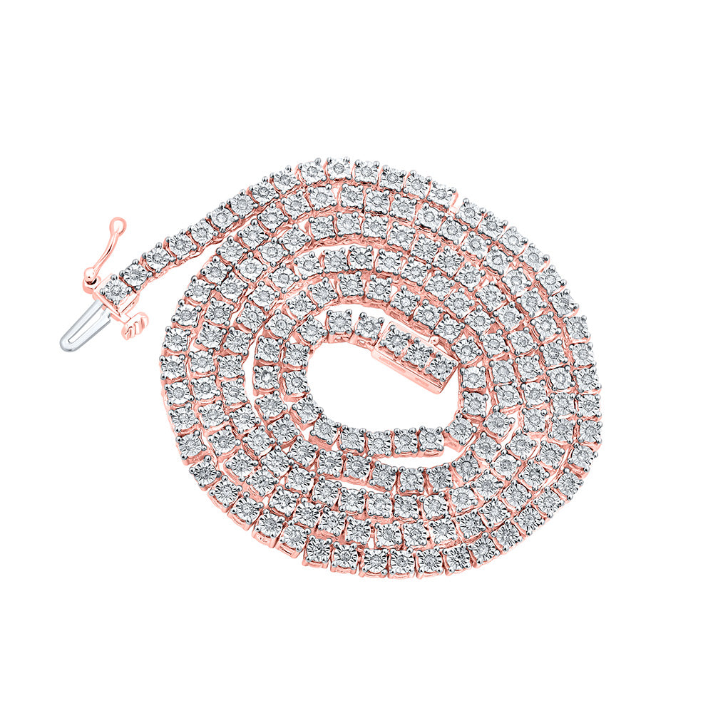 Rose-tone Sterling Silve Mens Round Diamond 18-inch Tennis Chain Necklace 1-1/5 Cttw