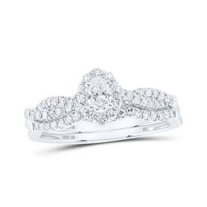 10kt White Gold Oval Diamond Halo Bridal Wedding Ring Band Set 1/2 Cttw