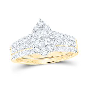 14kt Yellow Gold Pear Diamond Halo Bridal Wedding Ring Band Set 1 Cttw