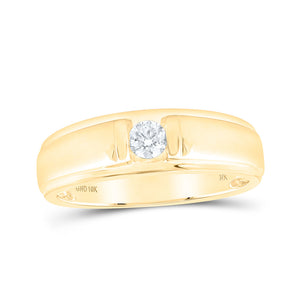 10kt Yellow Gold Mens Round Diamond Solitaire Band Ring 1/4 Cttw