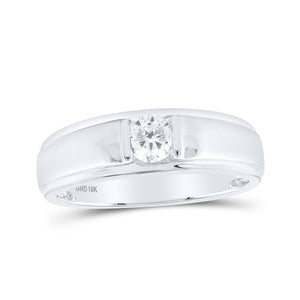 10kt White Gold Mens Round Diamond Solitaire Band Ring 1/2 Cttw