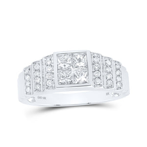 10kt White Gold Mens Princess Diamond Band Ring 1 Cttw