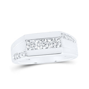 10kt White Gold Mens Round Diamond Flat Top Band Ring 1 Cttw