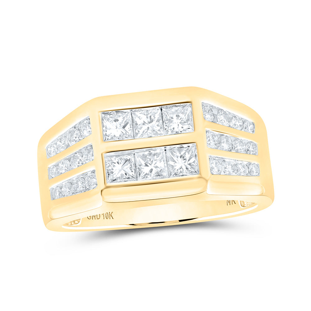 10kt Yellow Gold Mens Princess Diamond Band Ring 1-1/2 Cttw