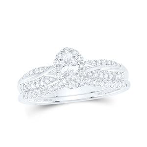 10kt White Gold Oval Diamond Halo Bridal Wedding Ring Band Set 1/2 Cttw