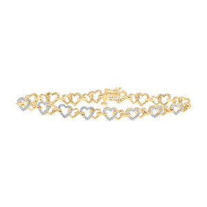 10kt Yellow Gold Womens Round Diamond Heart Bracelet 1/4 Cttw