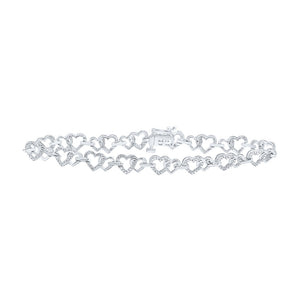 10kt White Gold Womens Round Diamond Heart Bracelet 1/4 Cttw