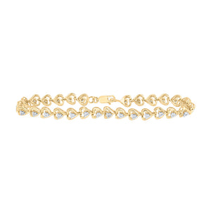 10kt Yellow Gold Womens Round Diamond Heart Bracelet 1/4 Cttw