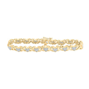 10kt Yellow Gold Womens Round Diamond Heart Fashion Bracelet 1 Cttw