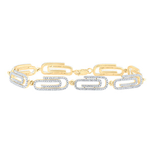 14kt Yellow Gold Womens Round Diamond Paper Clip Fashion Bracelet 1-7/8 Cttw