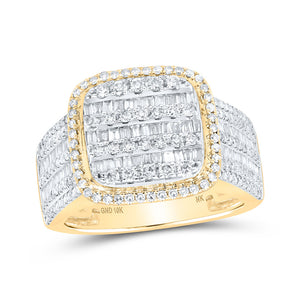 10kt Yellow Gold Mens Baguette Diamond Square Ring 2 Cttw