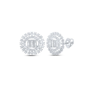 10kt White Gold Womens Round Diamond Circle Earrings 7/8 Cttw