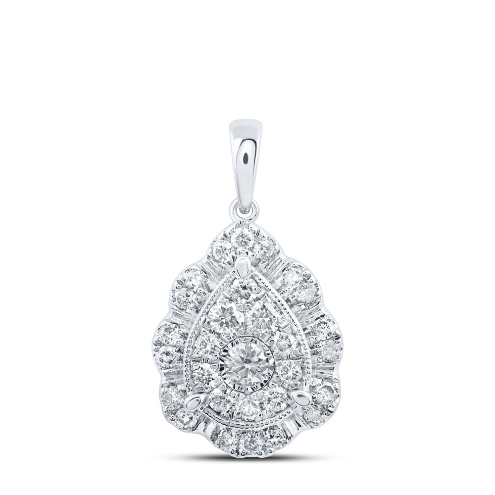 10kt White Gold Womens Round Diamond Teardrop Pendant 1/2 Cttw