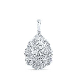 10kt White Gold Womens Round Diamond Teardrop Pendant 1 Cttw