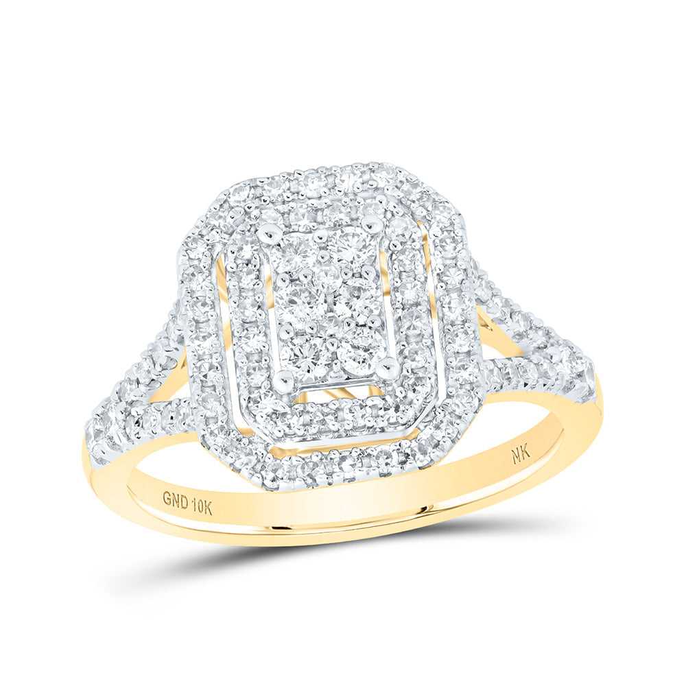 10kt Yellow Gold Womens Round Diamond Octagon Ring 3/4 Cttw